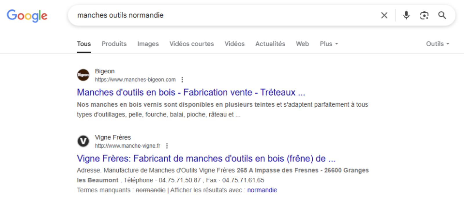 Résultat pour "manches outils normandie" dans la SERP
